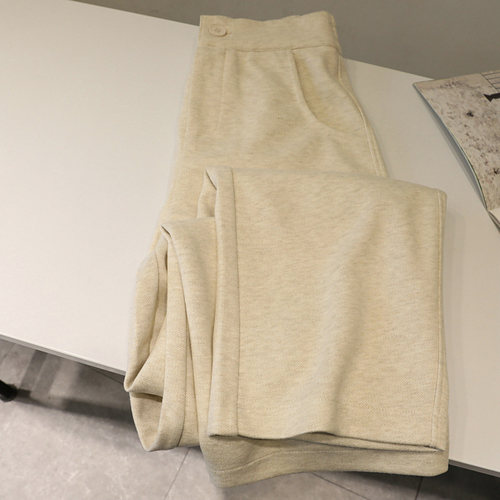 半松紧腰纯色休闲裤阔腿弯刀裤