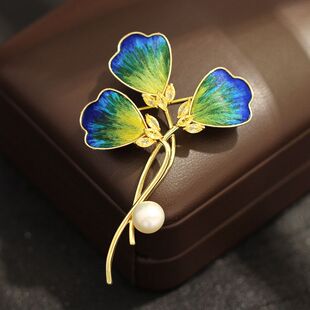 胸花配饰非遗三叶草花束胸针女绿色渐变中式镶石新款别针高档绒花