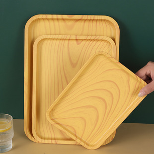 小麦秸秆长方形餐盘轻奢仿木纹塑料托盘家用酒店果盘接水盘子