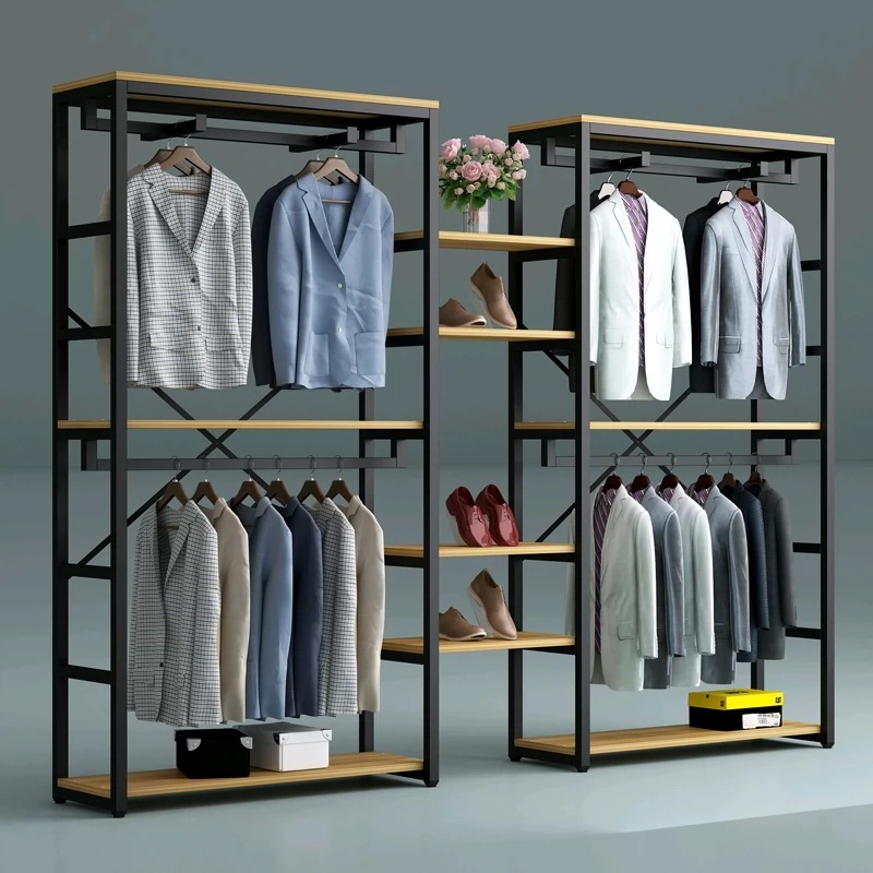 服装店展示架男女装店组合落地式双层陈列货架简易轻奢挂衣服架