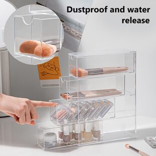 亚克力眼镜盒塑料透明化妆刷收纳桌面防尘窄缝收纳盒抽屉式置物盒