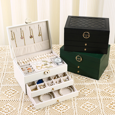 2025新款大容量高级首饰盒中上锁桌面首饰品盒防氧化收纳盒子