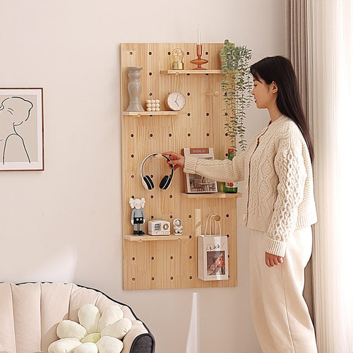 洞洞板免打孔置物架厨房客厅玄关壁挂隔板收纳储物简约壁架