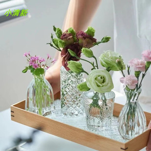 简约风小口花瓶玻璃花瓶鲜花干花水养花瓶办公室客厅家居装饰摆件