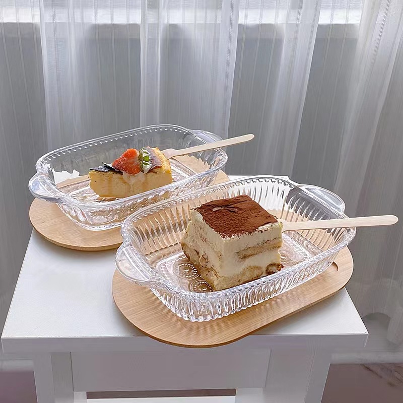 高级感in透明玻璃碗家用双耳盘水果捞蔬菜沙拉碗浮雕甜品果盘