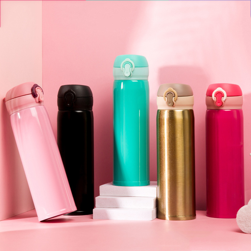 弹跳保温杯304不锈钢杯子男女渐变色水杯节日广告礼品刻字