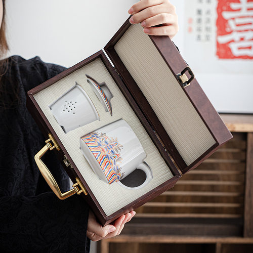 定制办公杯白瓷茶杯陶瓷中式用茶水分离泡茶杯子水杯商务小礼品