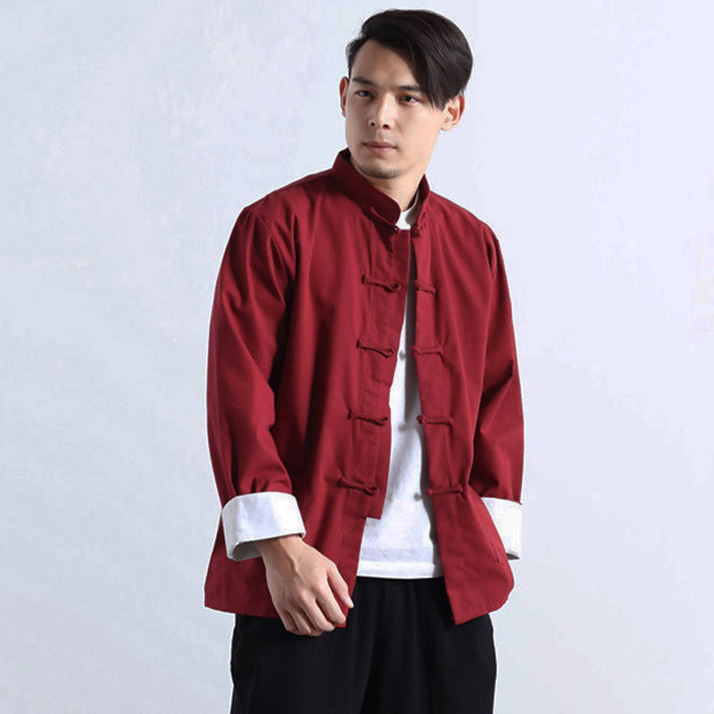居士服男士茶服棉麻复古亚麻外套