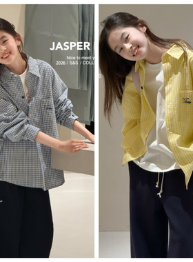 Jasper波拉韩国童装2026春装男女童韩版格子衬衫中大童休闲外套潮