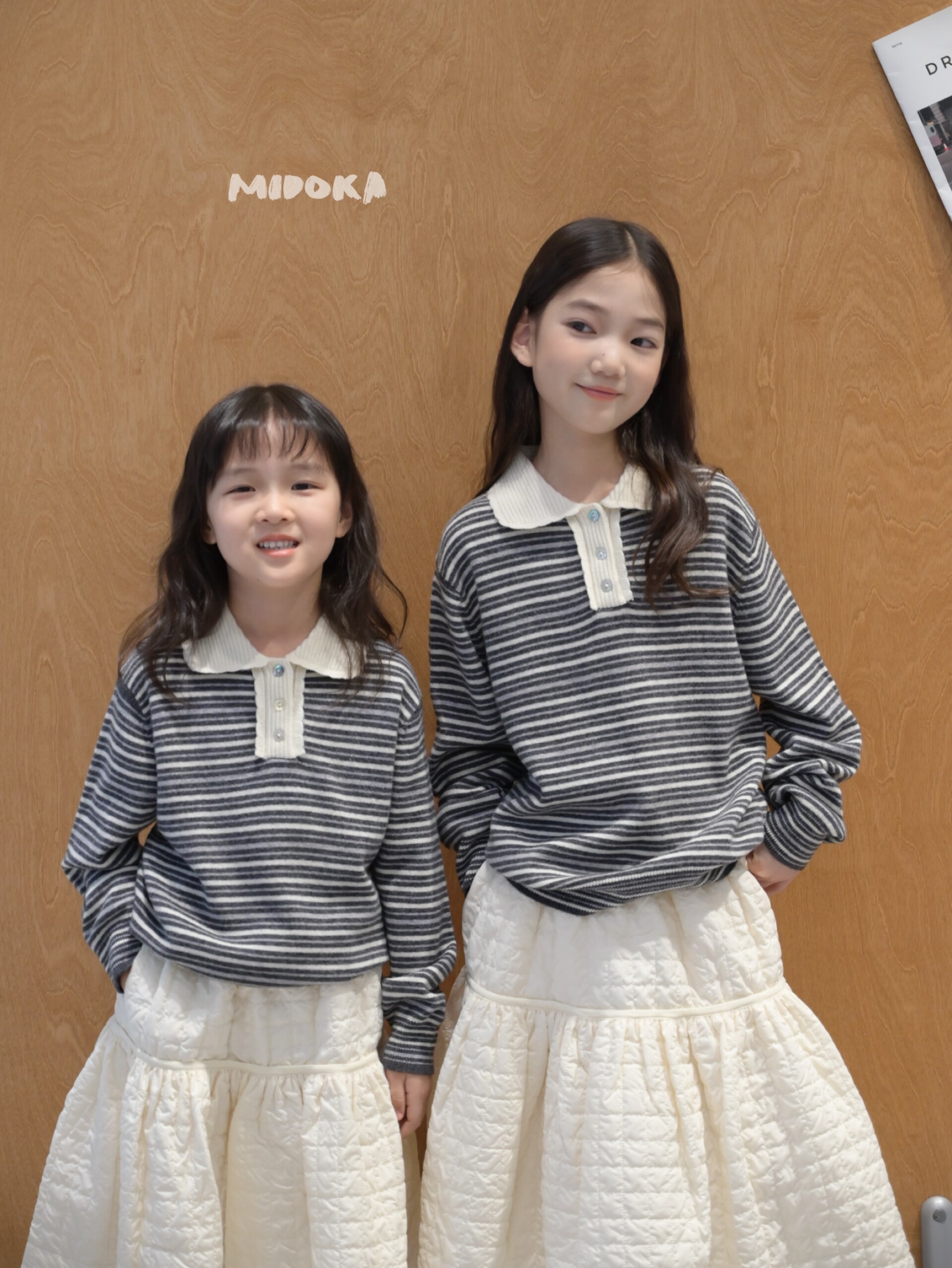 MIDOKA米多 26秋冬女童韩版miu系条纹羊绒衫翻领针织衫百搭毛衣潮