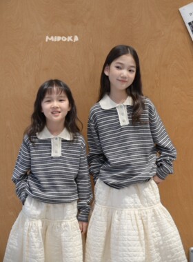 MIDOKA米多 26秋冬女童韩版miu系条纹羊绒衫翻领针织衫百搭毛衣潮