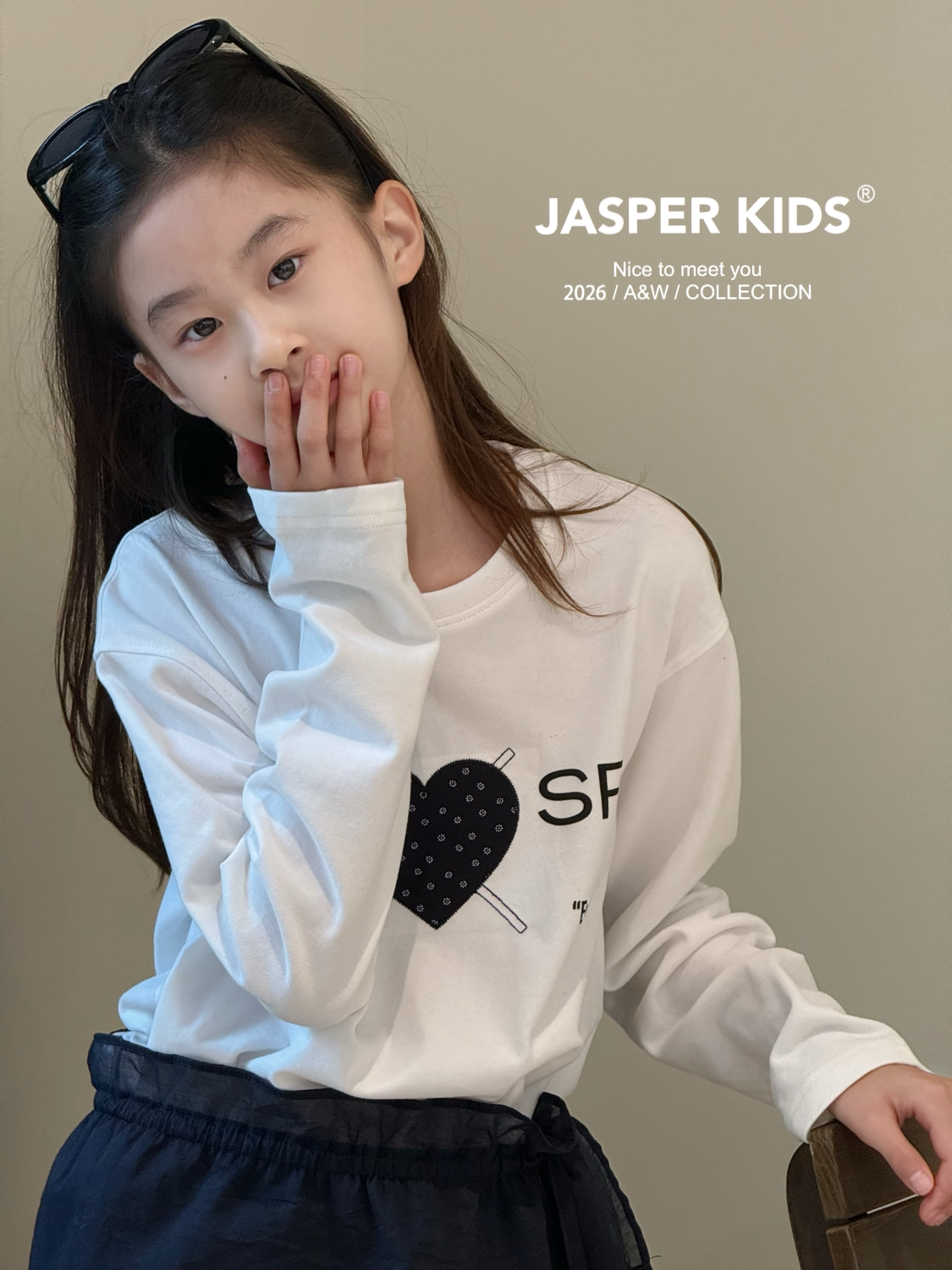 Jasper 波拉韩国童装2026秋装女童爱心长袖T恤中大童亲子打底衫
