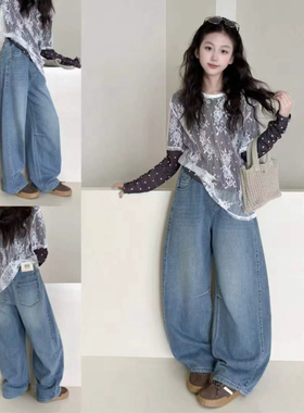 天依角2026春装女童牛仔弯刀裤中大童韩版宽松休闲直筒长裤18018