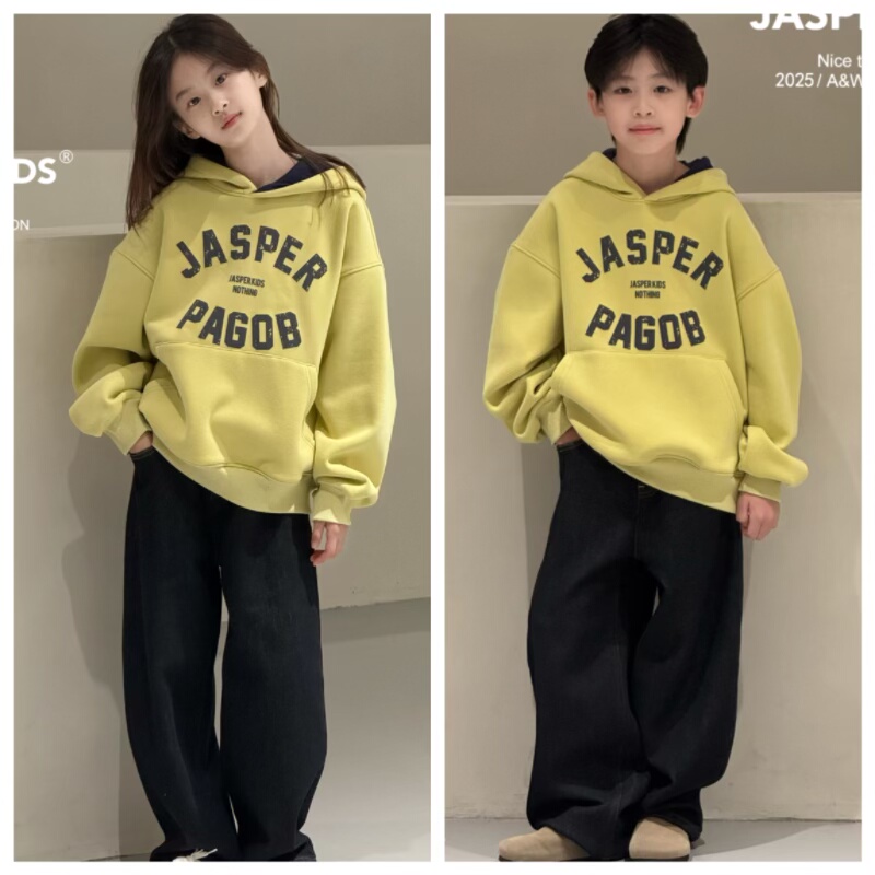 Jasper韩国波拉童装2025冬男女童加绒卫衣韩版中大童休闲上衣外套