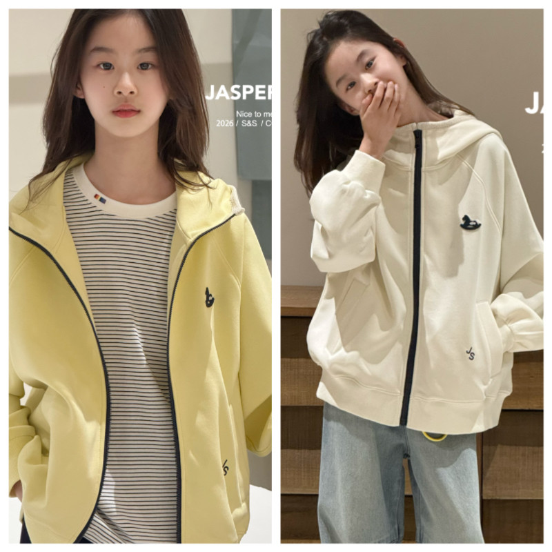 Jasper波拉韩国童装2026春男女童韩版拉链卫衣外套中大童休闲上衣