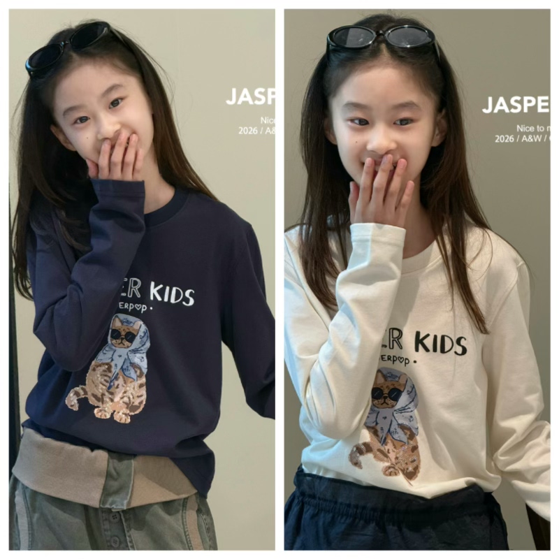 Jasper波拉韩国童装2026秋女童韩版长袖T恤中大童亲子打底衫上衣
