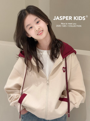 波拉韩国童装JASPER儿童卫衣2025春秋款拉链卫衣中大童开衫外套潮