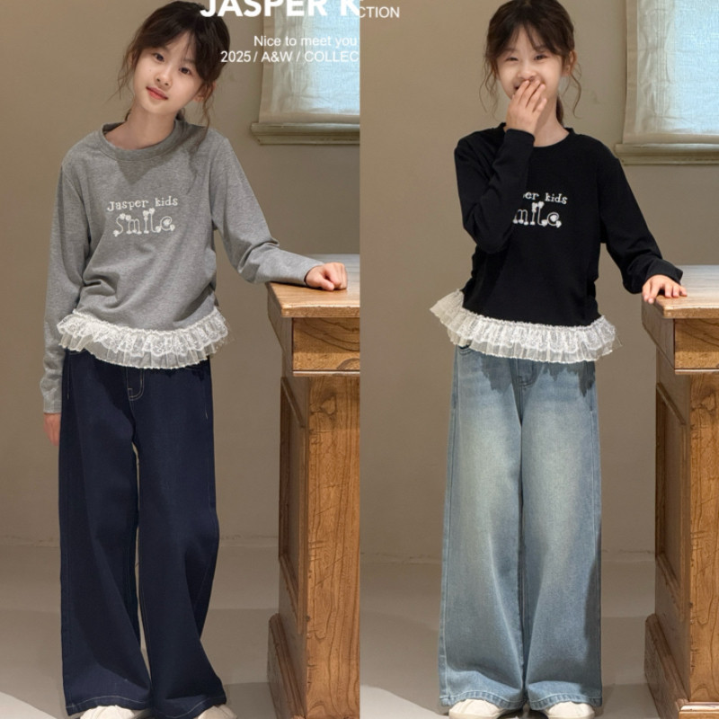 Jasper韩国波拉童装25秋装女童长袖T恤韩版蕾丝边打底衫上衣亲子