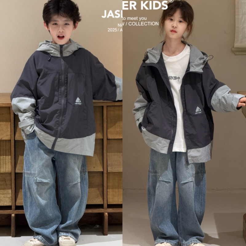 EVEN一问品牌2025春装男女童韩版连帽外套中大童冲锋衣夹克亲子潮