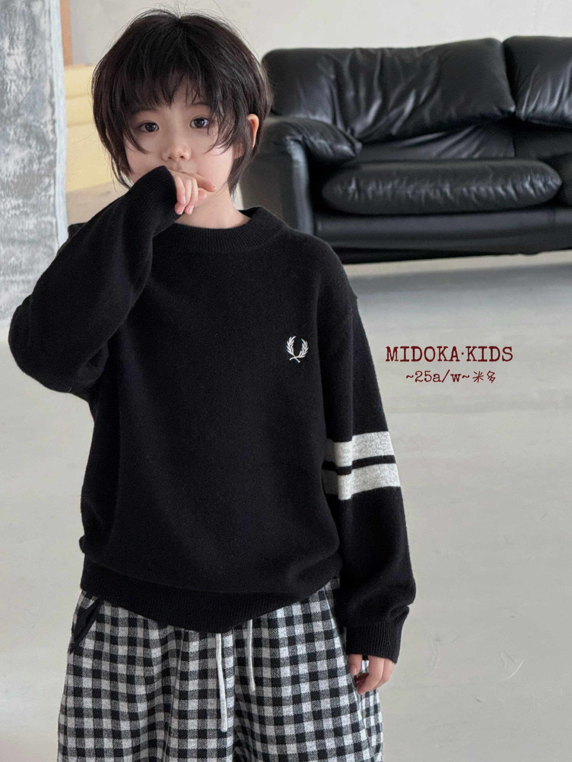 米多Midoka25年秋冬款男女童学院风羊绒衫儿童针织衫亲子羊毛衫