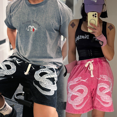 【蛇水洗大短裤】大码美式夏季常规款运动裤印花速干印花百搭短裤