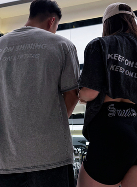 【水洗奥钻T】撸铁休闲短袖高级亮钻春夏四季做旧透气健身宽松T恤