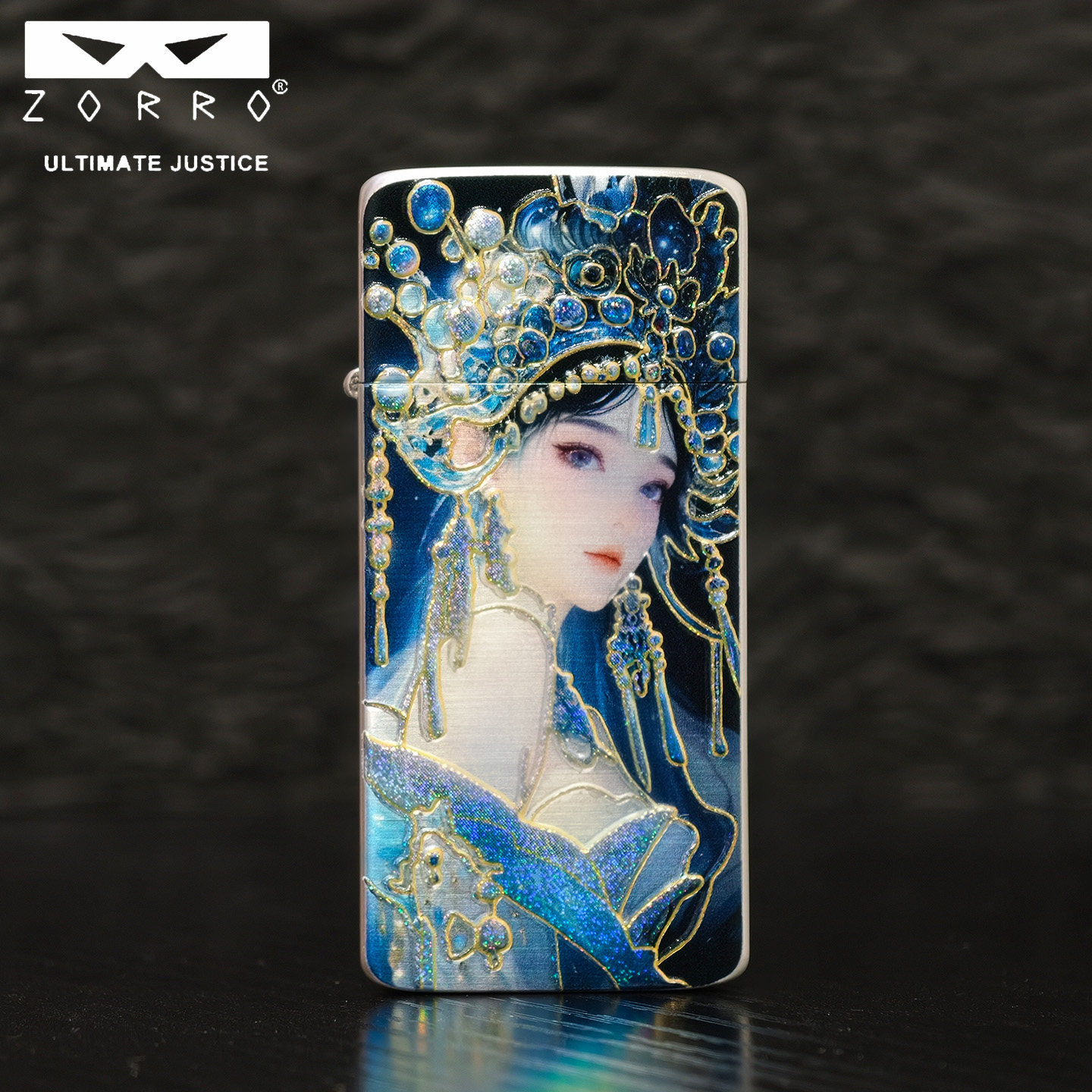 zorro佐罗2026新品国风炫彩花旦超薄纯铜煤油打火机AB面立体浮雕