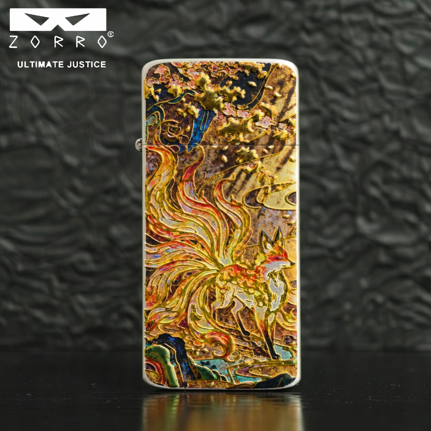 佐罗新品青丘九尾超薄纯铜卡片式煤油打火机立体浮雕AB面高颜值
