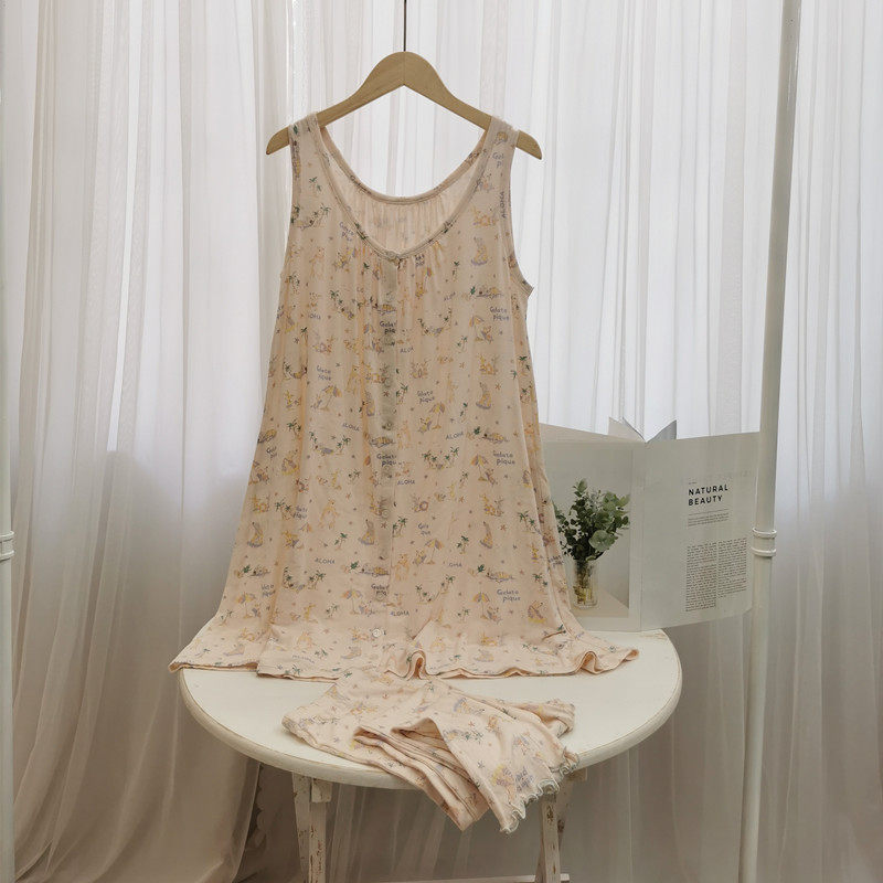 GP外贸原单日系小动物甜美背心连衣睡裙弹力棉质家居服睡衣套装,女士内衣/男士内衣/家居服,睡衣/家居服套装,淘宝优惠券,粉丝福利购,淘宝优惠卷