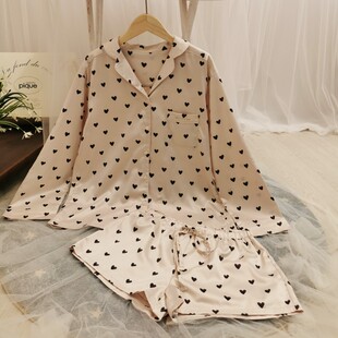 GP外贸原单甜美丝滑爱心长袖睡衣/短裤/长裤气质仿真丝家居服套装