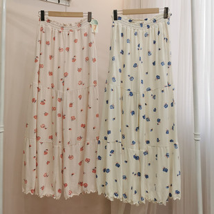 GP原单日系气质大花松紧腰弹力棉休闲宽松阔腿裤可外穿家居裤睡裤