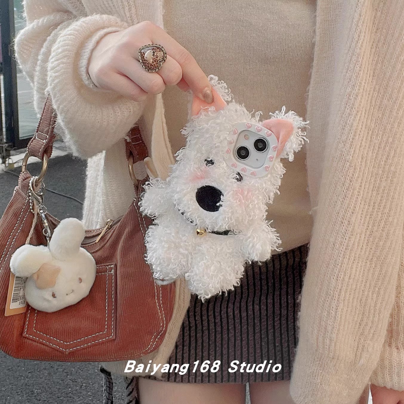 抖音同款oppoA3pro/A5/A2m毛绒k12s/A58x西高地小狗手机壳OPPOFindx8/7/5/6秋冬款OPPO Reno14/13/12/11/10