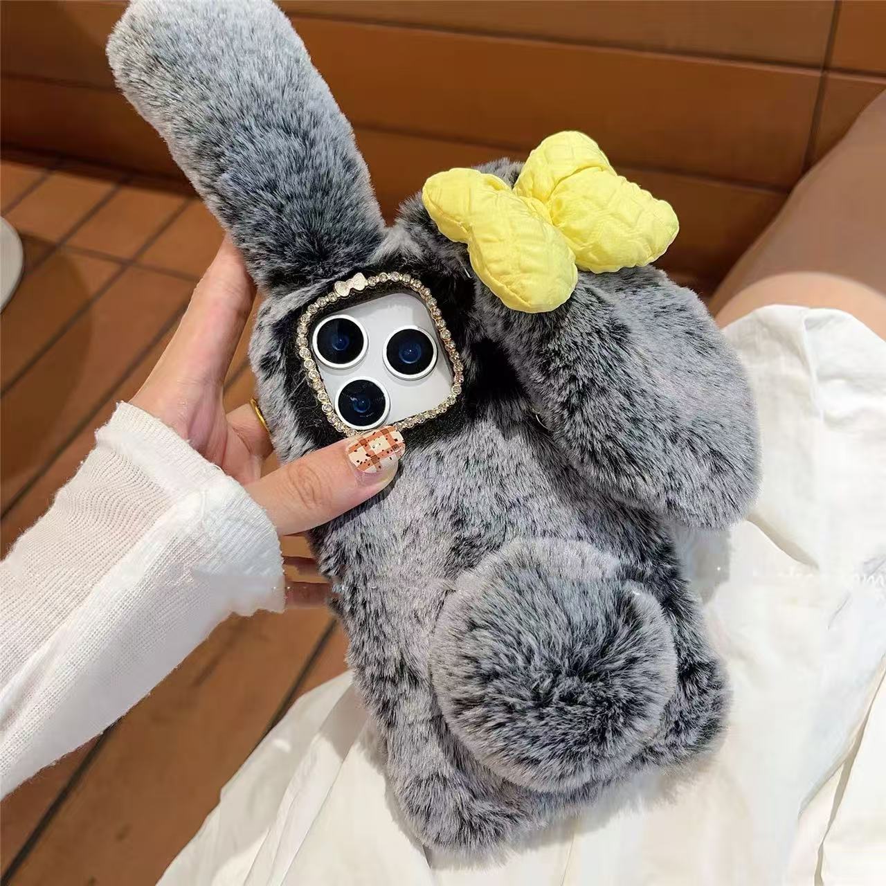 抖音同款oppoA3pro/A5/A2m毛绒k12s/A58x兔子手机壳卡通OPPOFindx8/7/5/6冬OPPO Reno14/13/12/11/10蝴蝶结