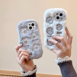 10小众VIVO IQOO9s pro毛绒iqooneo10 ins秋冬y37猫爪vivoy76s手机壳y300i适用IQOO13 11s z9猫咪