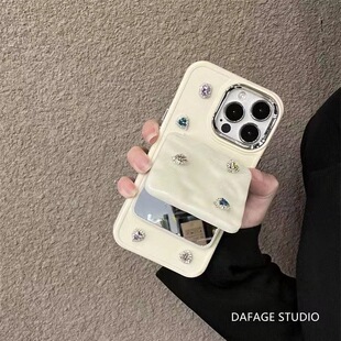 v50s复古风gt3宝石gt2手环V30t 10s Q5女OPPO真我gt5 V13v11s潮 neo6se手机壳带镜子realme12pro 抖音同款