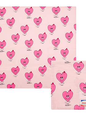 (现货)BEBEDEPINO/贝贝品诺23夏款新生儿粉色满图小心心盖毯包被