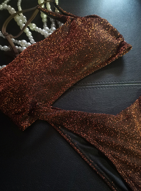 CORITIV鎏金夏日性感单肩抹胸金棕闪亮比基尼三点式抹胸度假泳衣