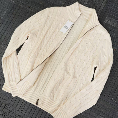 男款全拉链大麻花纯棉针织衫成人秋冬季纯色半高领长袖毛衣外套