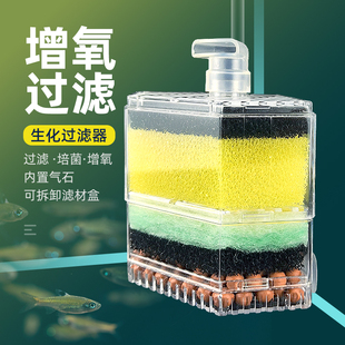 鱼缸过滤器迷你水妖精缸角放置气动式生化过滤吸便器圆形鱼缸透明