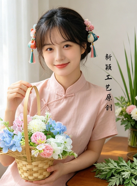 儿童舞蹈花篮道具艺术插花舞蹈篮藤编花篮手提篮竹编跳舞篮绣球花