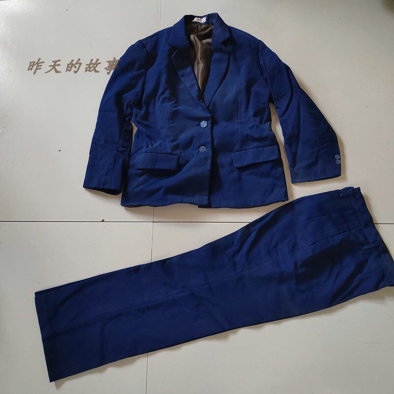 향수를 불러일으키는 오래된 재고 80년대 SHANGXING CHANGHAI GARMENT FACTORY 맞춤형 검은 양복 네이비 그레이