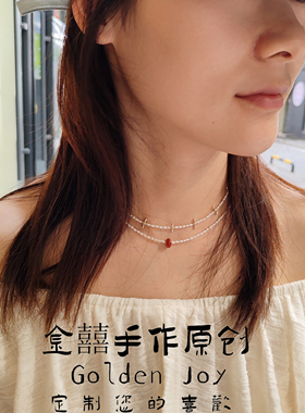 天然淡水小米珍珠南红叠戴双层925银保色高级感轻奢原创项链手链