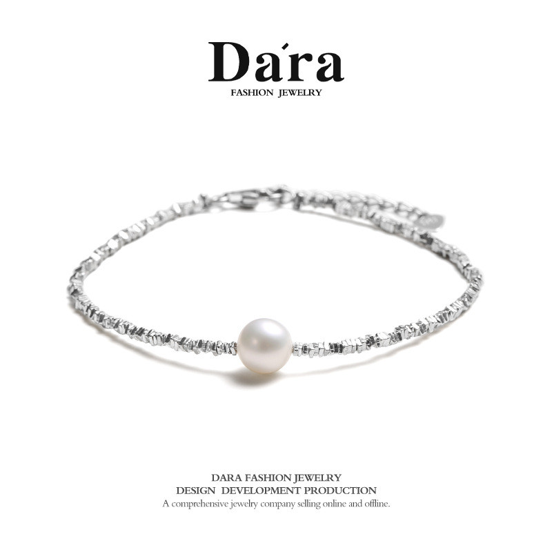 925银淡水珍珠项链手链戒指三件