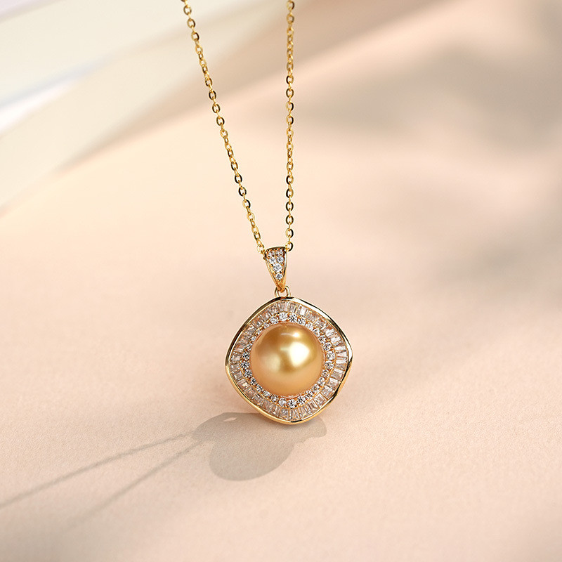 925银南洋金珠海水珍珠吊坠项链