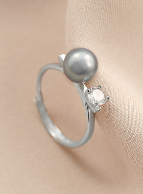 月光灰淡水珍珠时尚戒指气质高级