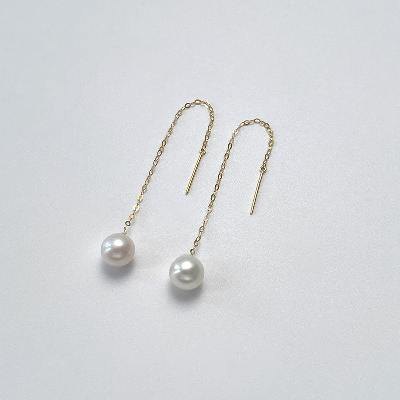 18K金淡水珍珠长款耳线吊坠高级