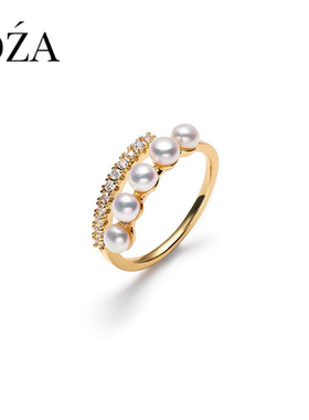 时尚个性珍珠戒指女小众气质韩国版个性开口食指戒可调节简约指环