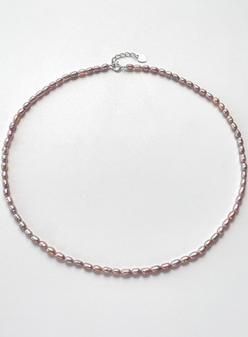 925银淡水珍珠项链短款时尚紫色3