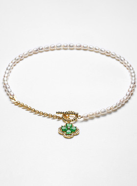 简约淡水珍珠OT扣花朵吊坠锁骨链女时尚气质网红设计感项链高级感