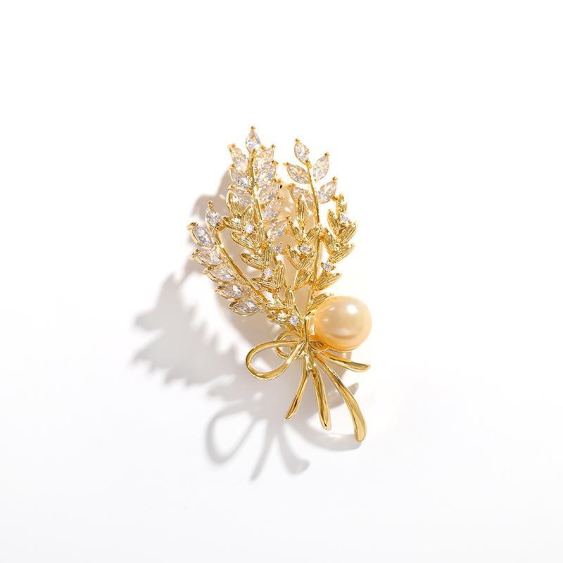 麦穗设计南洋金珠胸针时尚小众气
